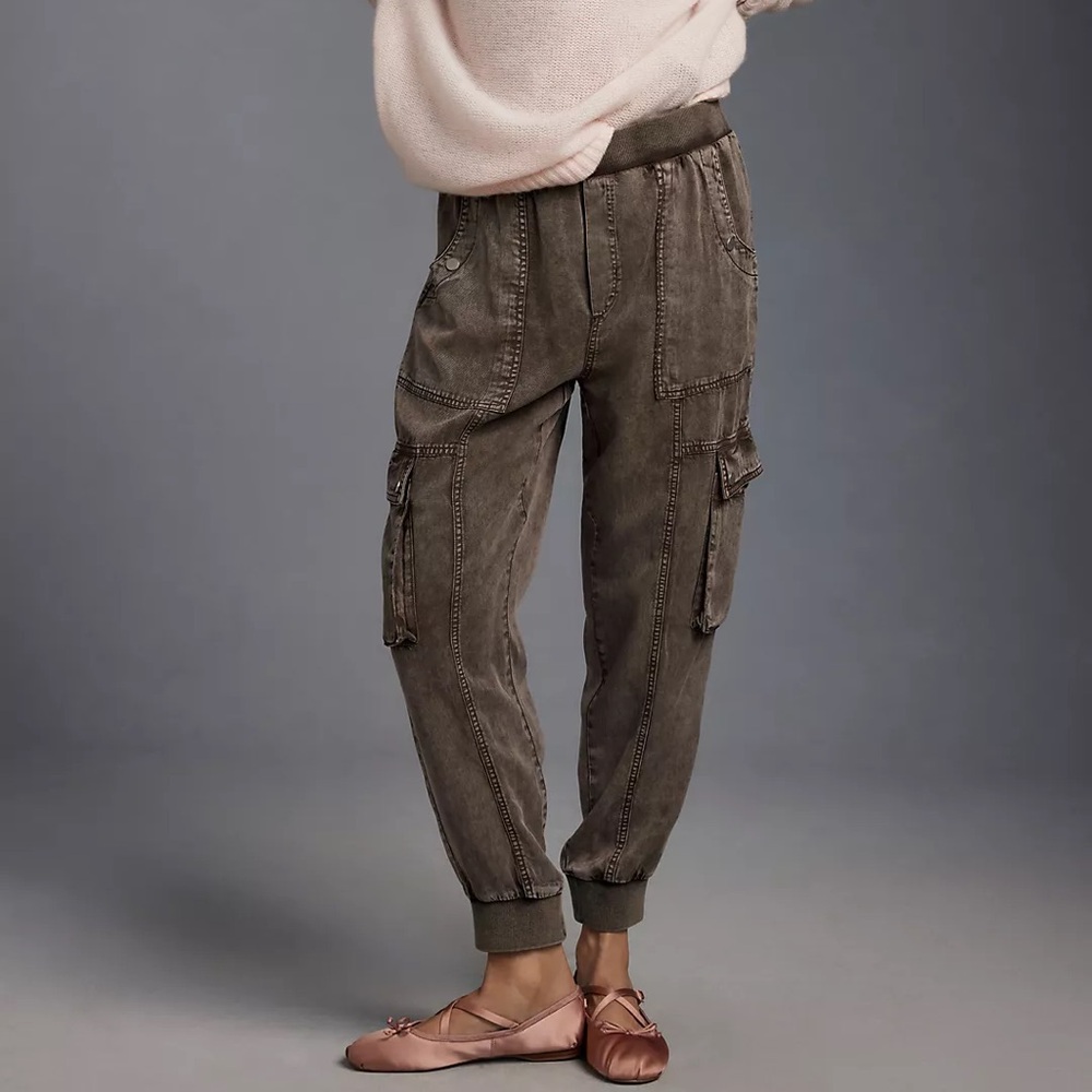 Anthropologie Khaki Joggers with Pink Accents